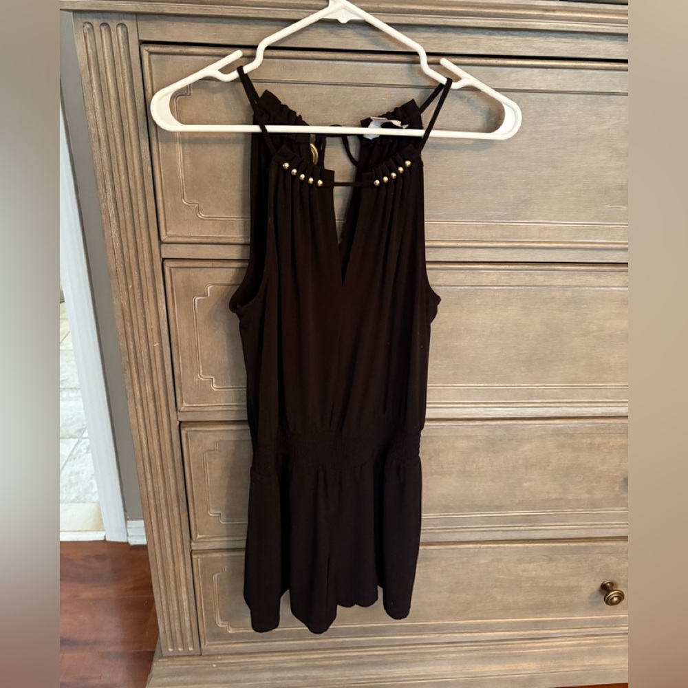 Michael Kors Black Sleeveless Romper with Gold Accents
